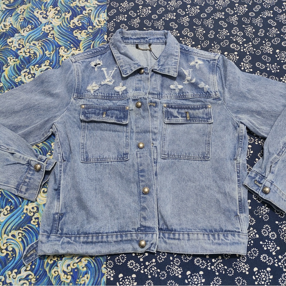 Louis Vuitton Distressed "LV" Monogram Light Blue Denim Jacket